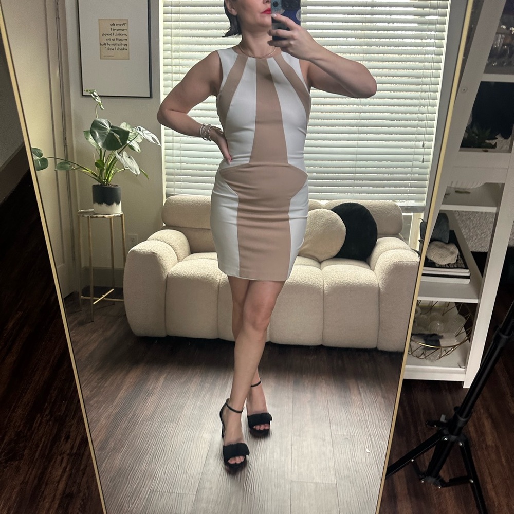 Ava & Aiden Tan and White Mini Dress